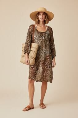 Sharagano Women’s Leopard Sheer Beach Coverup Off Shoulder XL